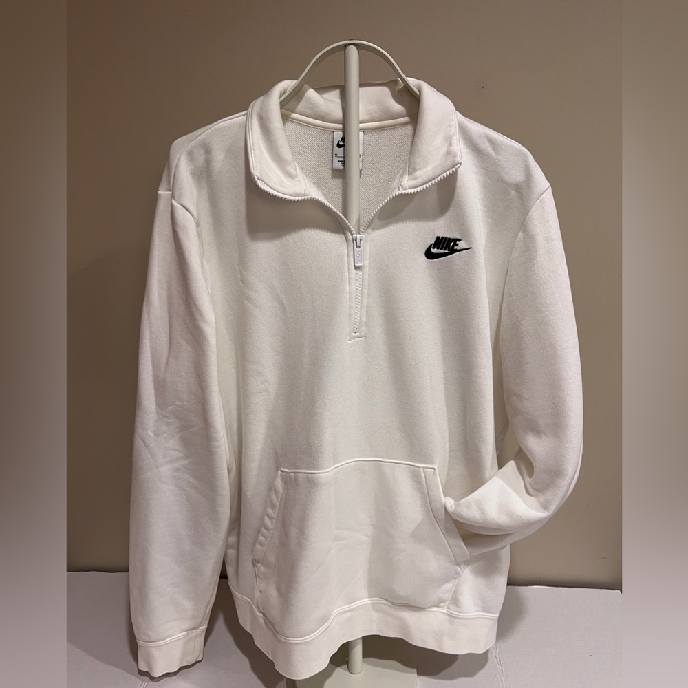 Nike White Half-Zip Fleece Sweatshirt with Black Logo